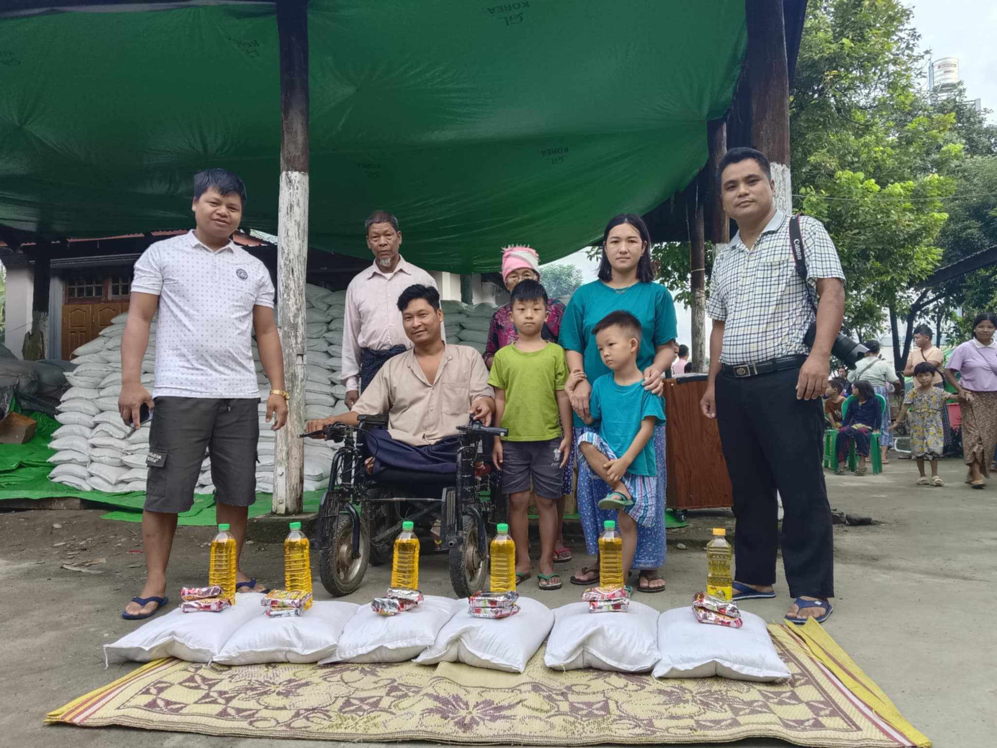 A family receiving a food package